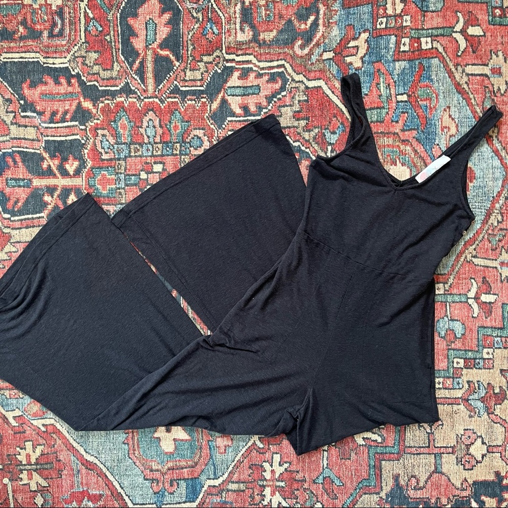 Free People Beach Charcoal Grey Wide Leg V Neck Sleeveless Small